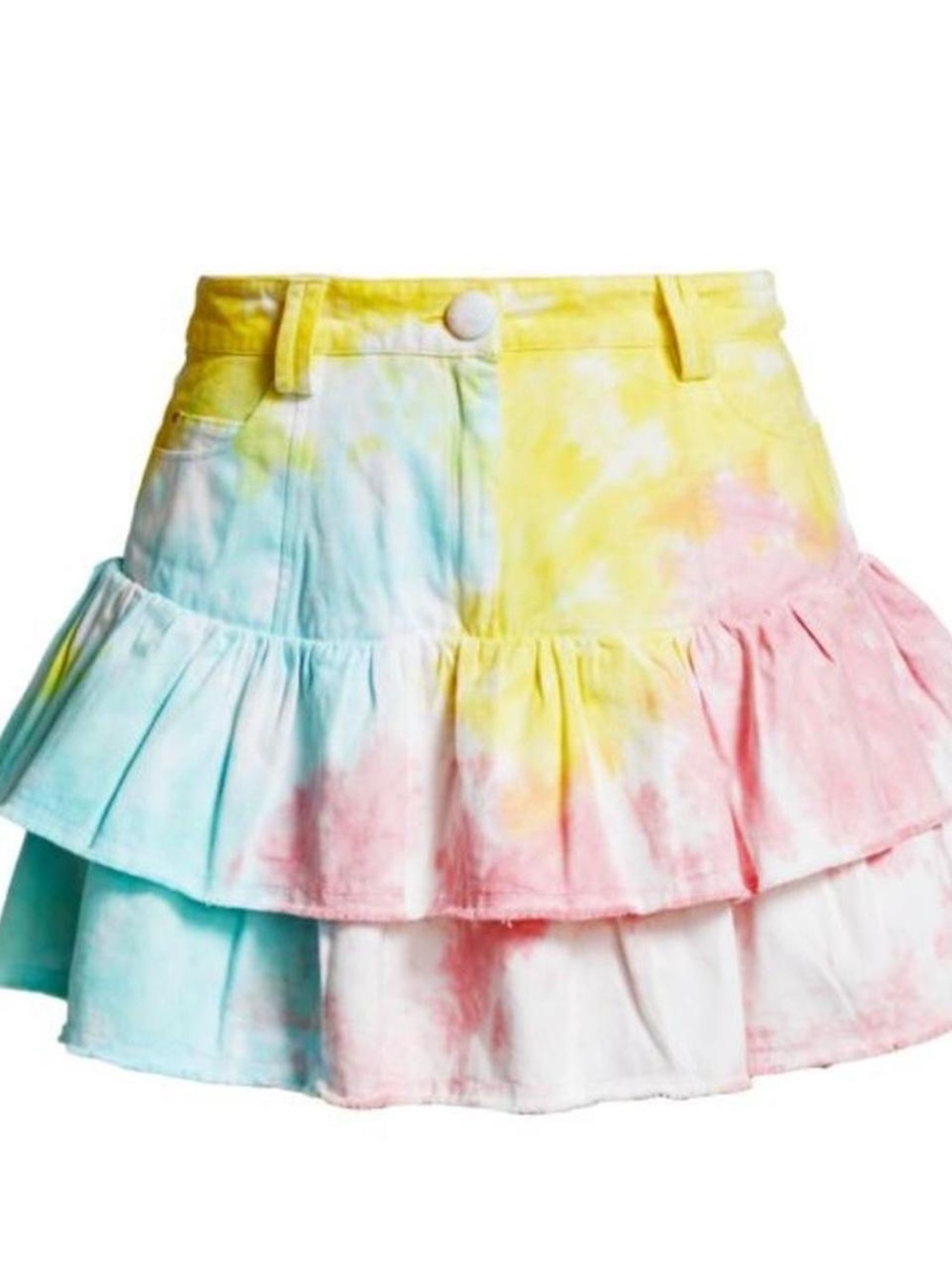 Loveshackfancy Tie-Dye Tiered Ruffle Skirt - Pastel Yellow Pink Blue
